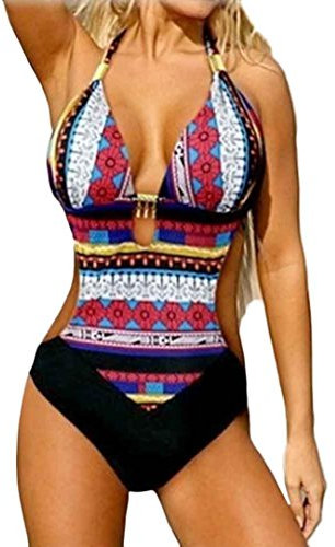 DAY8 Maillot de Bain Femme 1 Pieces Push up Elegant Amincissant Vintage Bikini Bandeau Bresilien Trikini Femme Fashion Tankini Grande Taille Boheme ete Vetement Femme Pas Cher Chic Mode (L, Rose)