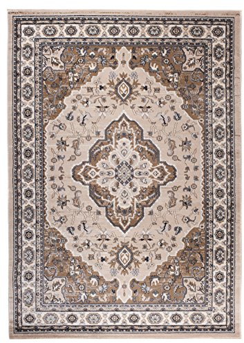 Carpeto Orientteppich Teppich Hellbeige 60 x 100 cm Medaillon Klassisch Muster - Wohnzimmer Schlafzimmer Esszimmer