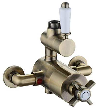 ENKI T62 Windsor Thermostatic Exposed Shower Valve, Antique Brass, Mixer | Solid Brass, 1-Year Guarantee, Wall Mounted, Modern Bathroom, Brass Body
