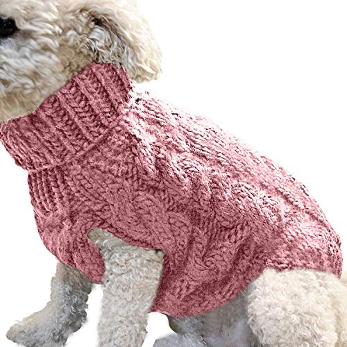 Petyoung Hundepullover Weste Warmer Mantel Haustier weiche Strickwolle Winter Pullover gestrickt Häkeln Mantel Kleidung für kleine mittlere Hunde (L, Dunkelrosa)