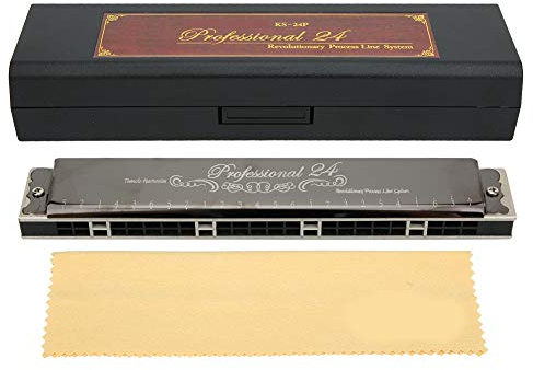 RiToEasysports Schlüssel der F 24 Löcher Diatonische Mundharmonika Mundhülle mit Etui für Erwachsene Schüler Anfänger(Schwarze F-Taste)