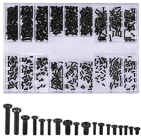 Schrauben Set, 500 Stück M1.2 M1.4 M2 Computerschrauben Laptop Mikroschraube Set mit Aufbewahrung Box für Universal Laptop PC Computer Brillengestell Armbanduhr Reparatur Zubehör, Schwarz