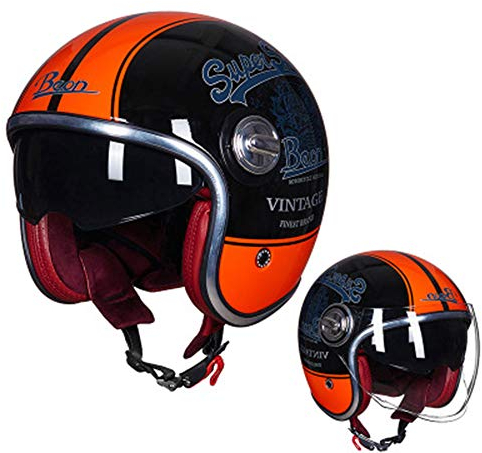 ZLYJ Casque Face Ouverte de Moto, Demi-Casque Harley Vintage Rétro pour Mobylette, Hommes Femmes Scooter Locomotive, ECE Homologué