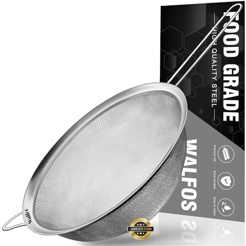 Walfos 9.35 Inch Large Fine Mesh Strainer, Stainless Steel 30 Mesh Sieve with Sturdy Handle, Kitchen Food Strainers Sifters for Rice, Quinoa, Pasta, Fruits, Vegetables, etc.