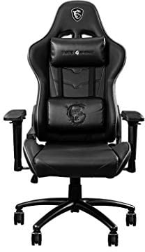 MSI MAG CH120 I Silla Gaming - Cuero PVC Negro con Ribetes Grises, Soporte Estilo Carreras, Reclinación 180°, Cojín Lumbar y Reposacabezas Ajustables, Reposabrazos 4D - Máximo 150kg/330lb