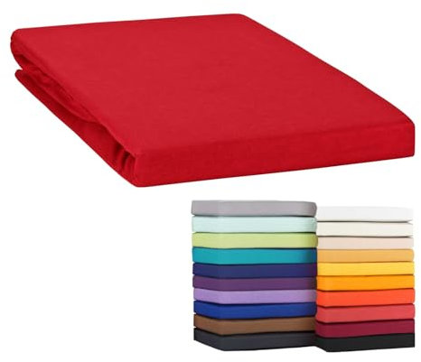 Moon-Classic Topper Spannbettlaken Spannbetttuch 90x200-100x220 cm Jersey aus 100% Baumwolle (Rot)