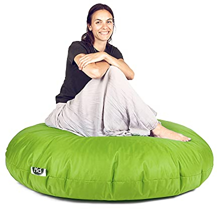 PATCH HOME Patchhome Sitzsack 2 in 1 Sitzkissen Bodenkissen für Erwachsene & Kinder - Gaming mit Füllung Kissen Sessel BeanBag (Ø 100cm, Kiwigrün)