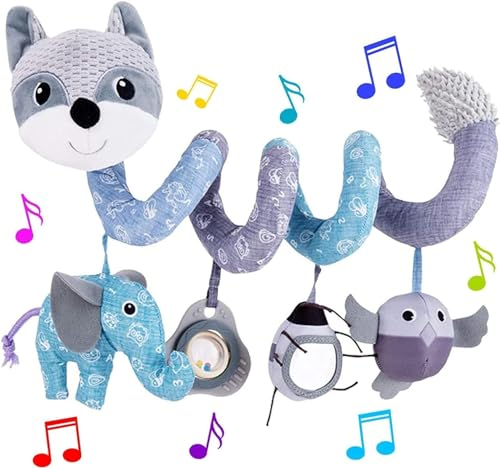 RichDeer Spirale Giocattolo, Giocattoli per Bambini, Spirale di attività con Giocattoli da Appendere al Passeggino, per Carrozzina o Lettino del Bambino, Piccolo Volpe per Grigio