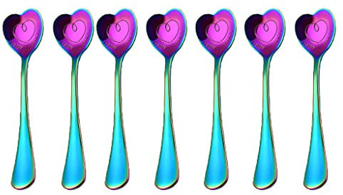 Symphony, 7 cucchiaini a forma di cuore e cucchiaini da tè, per dessert e gelati, regalo per caffè e acciaio inossidabile