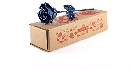 Forging Art Bcn® Rosa Eterna de Hierro Forjada a Mano - Regalo Día de la Madre, Sant Jordi, San Valentín, Bodas de hierro (6 aniversario) (Cian)