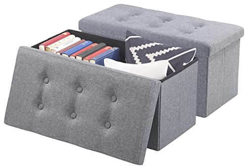 infactory Sitztruhe Kinder: 2er-Set Faltbare 2in1-Sitzbänke und -truhen, 80 l, bis 300 kg, grau (Sitz-Aufbewahrungsbox mit Stauraum, Sitz-Truhe mit Stauraum)