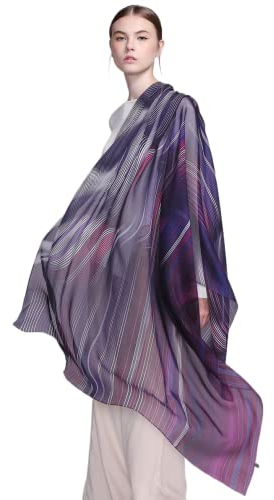 Prettystern Donna Xxl 180/110 Cm Grande Pura Seta Chiffon Foulard Scialle Sciarpa Elegante Sarong Pareo Cerimonia Festa Stola viola Y17