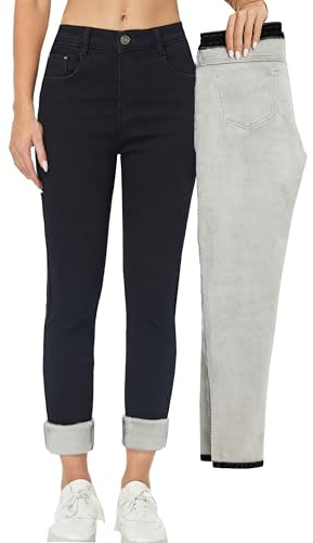 heipeiwa Women's Fleece Lined Jean Winter Jeans Thermal Stretch Warm Flannel Lined Skinny Denim Pants