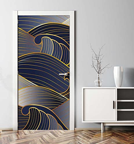 MyMaxxi - Tür bekleben mit Türtapete Türposter Türfolie Selbstklebend 90x200 Abstrakte Malerei Wellen - Tür verschönern Türaufkleber Türklebefolie Meer Zeichnung schwarz