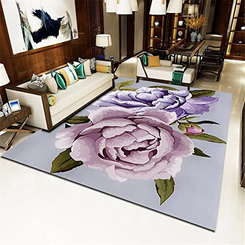 Xiaosua Kinderteppiche Violett Salonteppich Lila Hd Großes Blumenmuster Teppich Schlafzimmer Mehrere Größen Outdoor Teppich Für Terrasse 140X200Cm Outdorr Teppich 4Ft 7.1''X6Ft 6.7''