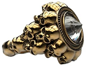 Totenkopf Ring für Männer, Gothic Dämon Schädel Kopf Ring, Geburtsstein Tod Schädel Skelett Ring, Punk Rock Edelstein Schädel Ring, Hip Hop Halloween Schädel Biker Ring (17.3, Gold)
