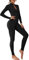 Adisputent Sport Jumpsuit Damen Lang Eng Yoga Bodysuit Overall mit Reißverschluss Playsuits Langarm Bodycon Strampler Sportanzug Yoga Jogginganzug Slim Fit Kuschelig Onesie Schwarz M