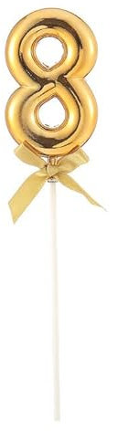 PARTY DISCOUNT NEU Kuchen/Cake-Topper Mini Ziffer am Stab, 9 cm, Zahl 8, Gold, Stab ca. 15cm