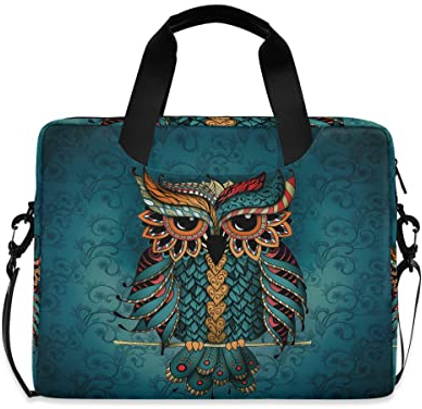 Laptoptasche für Damen und Herren, Messenger Bag für 15 15,6 16 Zoll Laptop, Blumen Blumen Laptop Tote Bag Aktentasche, Eulen-Druck, Boho, ethnisch, Einheitsgröße