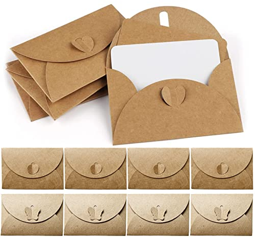 IOPYKKOA 20 Kraftpapier Umschläge mit 20 Blanko Papier Karten, Mini Briefumschläge mit Herz Verschluss Schmetterling für Geschenkkarten DIY Graffiti