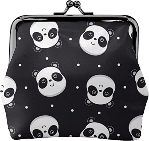 Porte-Monnaie en Cuir Panda Noir pour Femme, Petite Pochette à la Monnaie avec Fermeture à Fermoir Kiss-Lock, Portefeuille à Boucle pour Cadeau Fille