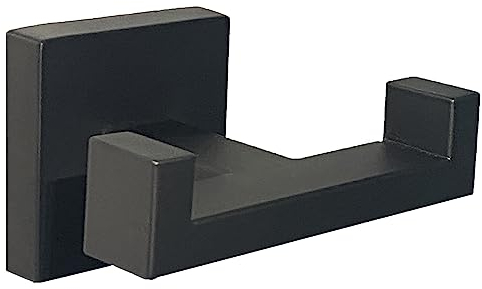 BOZWELL Double Towel Hooks for Bathroom Matte Black Wall Mount，Simple Modern Square Style Coat & Robe Hook，Stainless Steel Heavy Duty Door Hanger for Bathroom Bedroom Kitchen Hotel Pool 1052-B-1