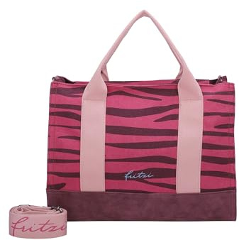 Fritzi Canvas Tote Bag Zebra Shopper Baumwollmix Damen Handtasche Umhängetasche Festival City Beach vegan Zebraprint 29,5 x 40 x 14 cm – Pink, Gruen