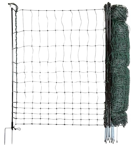 horizont Hühnerzaun strongLine 50m lang 120cm hoch | 15 Fiberglaspfähle mit Doppelspitze, Geflügelnetz ohne Strom, mobiler Geflügelzaun, Gartenzaun