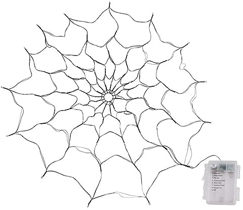 Mumusuki Beleuchtete Violette Spinnennetz-Lichter, 1,1 M Durchmesser, Halloween-Spinnennetz mit 8 Lichtmodi, Künstlich Simuliertes Spinnennetz, Verbessern die Party-Atmosphäre Im Hausgarten