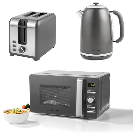 Salter COMBO-8841 Cosmos Kettle, Toaster, Microwave Set – Matching Kitchen Countertop Set, Rapid Boil, 1.7 L, 3kW Kettle, 2-Slice Toaster, 7 Variable Browning Levels, 20L Digital Microwave, 800W
