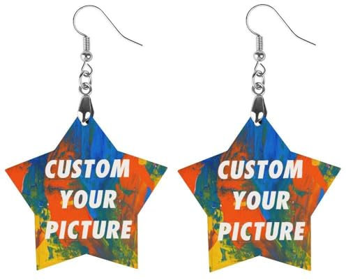NAWVNMI Holz-Tropfen-Ohrringe Für Frauen Und Mädchen – Personalisieren Sie Ihre Foto-Creolen Mit Geschenktüte Auffällige Baumelnde Haken-Ohrstecker Holzohrringe Geschenk Sterne Einheitsgröße