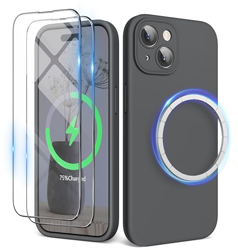 SURPHY für iPhone 15 Hülle Silikon (6,1) kompatibel mit MagSafe mit Displayschutzfolie & Vollständiger Kameraschutz, Handyhülle iPhone 15 Case mit Magnete, Tonbraun