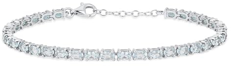 Bling Jewelry Einfaches Strang Natur Himmelblauer Topas Tennisarmreif Für Frauen .925 Sterling Silber Dezember Geburtsstein 7, 7,5 Zoll