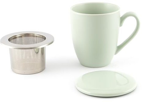 Hanseküche Tasse à thé avec couvercle et infuseur - Tasse à thé XXL 600 ml - Grande tasse à thé en céramique - Grande tasse à thé - Grande tasse à thé - Grande (menthe, 600 ml)