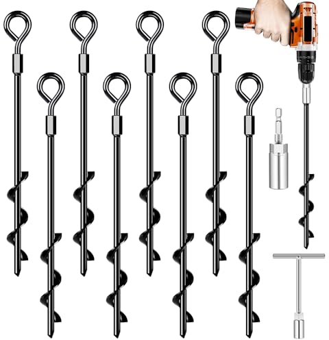 Bodenanker zum Einschrauben, robuste Bodenanker, Zeltheringe für Campingzelt, Trampolin, Vordächer, Carports, Schuppen, Schaukel-Sets, schwarze Rost-Beschichtung für hohen Wind (20,3 x 35,6 cm)