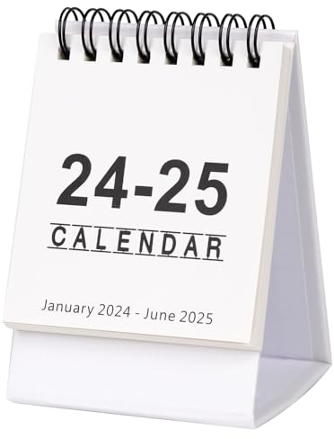 Mini Tischkalender, Januar 2024 bis Juni 2025 Kleiner Tischkalender Stehender Flip-Desktop-Kalender 2024 Kleiner Desktop-Kalender für Büro Schule (Weiß)