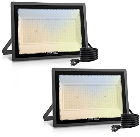 loyal Led Strahler Außen Fluter: 100W Dimmbar Lampe mit Stecker Scheinwerfer 3000K/4000K/6000K Led flutlicht Innen 10000LM - IP66 Wasserdicht LED Aussenstrahler für Hof, Garage, Garten, Sportplatz