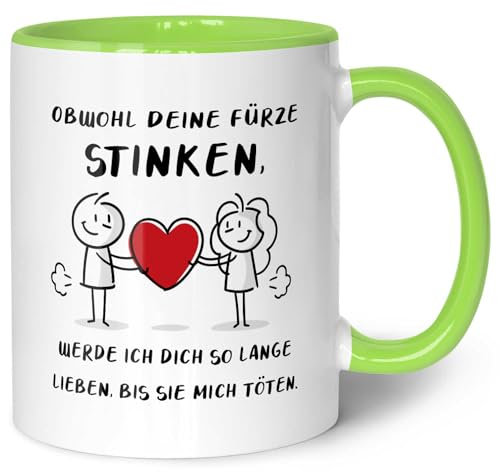 GRAVURZEILE Bedruckte Tasse mit Spruch - Deine Fürze stinken - Geschenk für Paare zum Valentinstag - Spülmaschine & Mikrowelle geeignet - Partner Geschenke für Sie & Ihn - Farbe: Grün