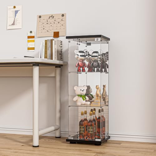 FANYUSHOW Curio-Vitrine mit 3 Regalböden und verspiegelter Rückseite, verbesserter Schnellinstallationsstil, 5 mm gehärtetes Glas, Bücherregal für Schlafzimmer, Wohnzimmer, 124,7 x 42,4 x 36,3 cm,