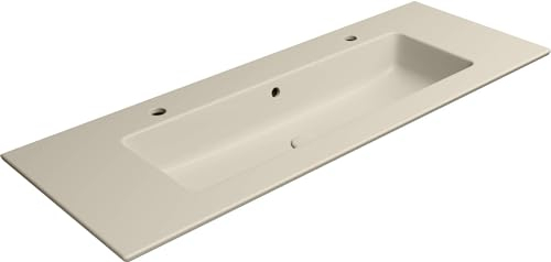 Ben Orrizon Waschbecken mit 2 Armaturenlöchern 122,6x46 cm - Matt Beige - Waschbecken für Unterschrank, Waschtisch für Badmöbel Set