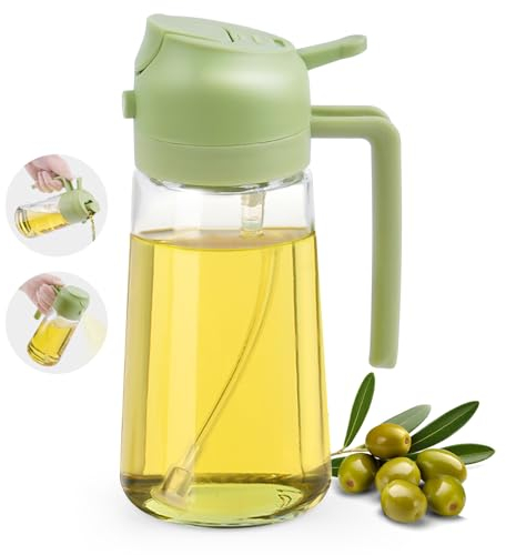 Lifhety Spray Huile Cuisine 2 en 1, Vaporisateur Huile d’Olive en Verre 600ml, Pulverisateur Huile Cuisine pour Cuisson, Air Fryer Accessoires
