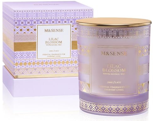 M&SENSE Fliederblüte Sojakerzen für Zuhause duftend, 210g 45 Stunden lang brennende Aromatherapie Kerze für Stressabbau Meditation Yoga entspannend SPA, Housewarming Geschenke für Frauen