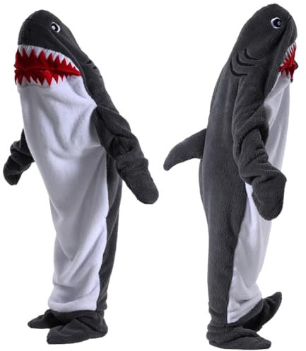 JOREAY Hai Decke, Lustig Shark Blanket zum anziehen für Erwachsene und Kinder, Weiches Komfort Wärme Hoodie Decke mit Ärmeln und Kapuze