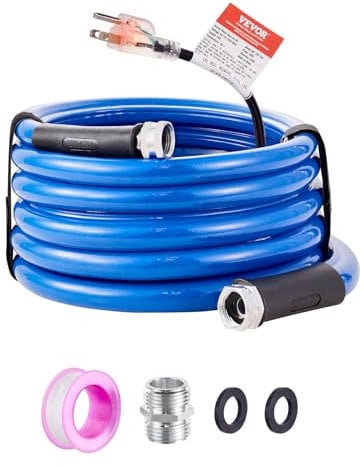 VEVOR Tubo dell'acqua riscaldato per camper, tubo dell'acqua potabile riscaldato con protezione antigelo fino a -45°F, autoregolante, 5/8 ID con collegamento rapido, senza piombo e BPA