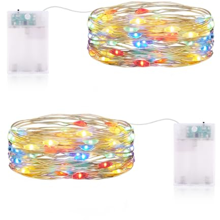 2M Lichterkette Batterie Timer, 20er LED Lichterkette Bunt Batterie, Kupferdraht Lichterkette IP65 wasserdicht für DIY Schlafzimmer Garten Party Weihnachten Hochzeit Deko