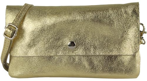 modamoda de - T257 - Echtleder Umhängetasche Small made in Italy, Farbe:Lightgold Metallic