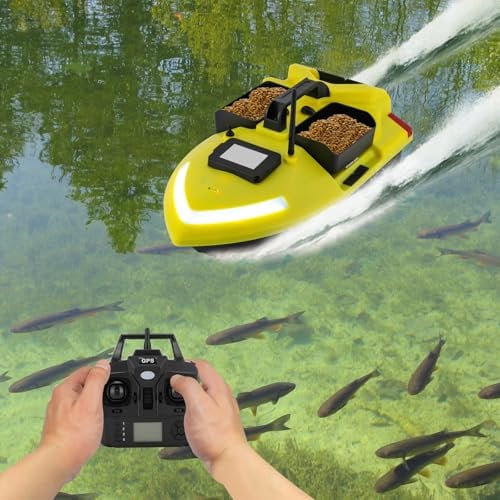 Futterboot GPS, 500m Köderboot mit 12000mAh Lithium-Akku GPS-Positionierungssystem Suchscheinwerfer Fernsteuerung, Angelköder-Boot RC Boot Fischköder Boot