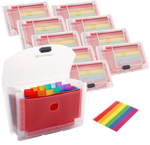 APACALI 10 Pack A6 Expanding File Folder, 13 Pocket Flash Card Holder with Colored Labels, A6 Revision Card Organiser, Receipt Organiser