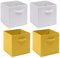 Homullel Foldable Storage Cube Boxes Set of 4, Storage Unit Box with Handle/Eyelet, Collapsible Storage Bins Organiser for Shelf Closet Organization (With Handle, White+Yellow)