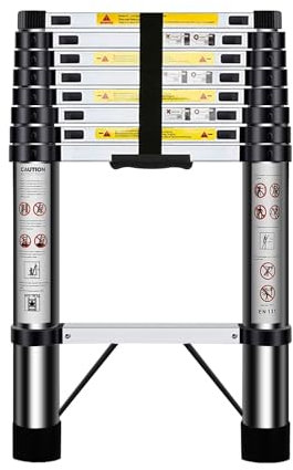 Scala Telescopica 2,6m, Scala Retrattile in Acciaio Inossidabile, Gradino Regolabile, Carico Massimo 150kg, Utilizzato per Manutenzione Quotidiana, Edifici